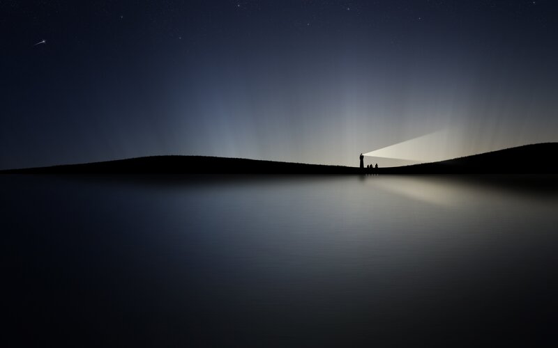 Lighthouse on Hill at Night — Black