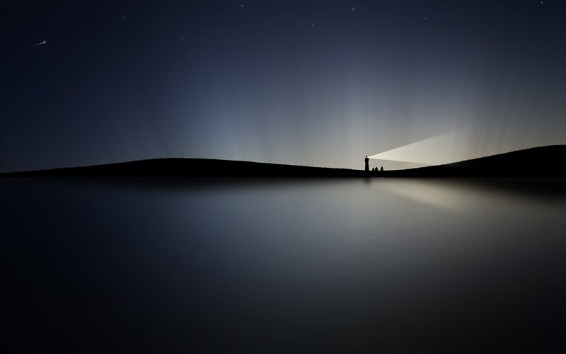Lighthouse on Hill at Night