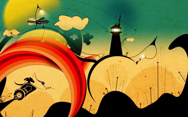 Lighthouse on Hill — Yellow, Dreamy, Sunset