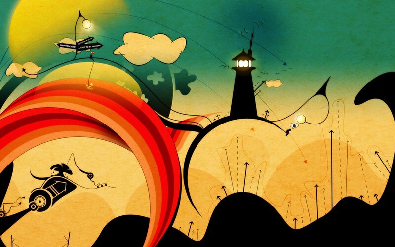Lighthouse on Hill — Yellow, Dreamy