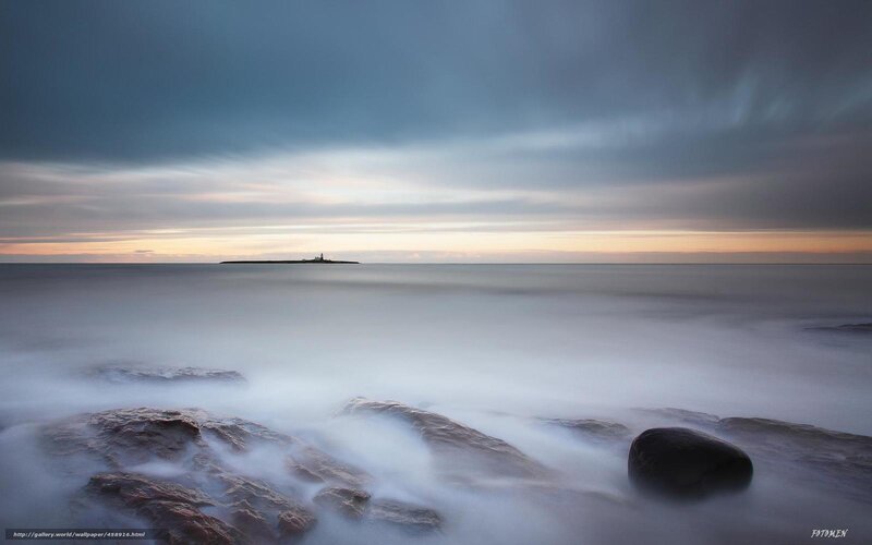 Lighthouse on Island — Blue, Serene, Sunset