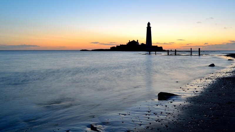 Lighthouse on Island — Blue, Serene