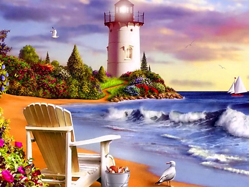 Lighthouse on Island — Blue