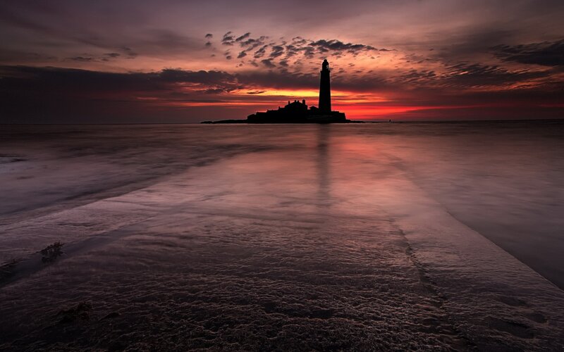 Lighthouse on Island — Red, Dramatic
