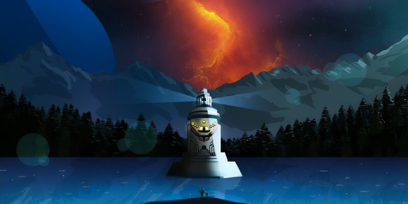 Lighthouse on Lake — Blue, Dramatic