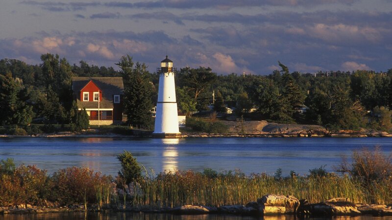 Lighthouse on Lake Shore — Blue, Serene