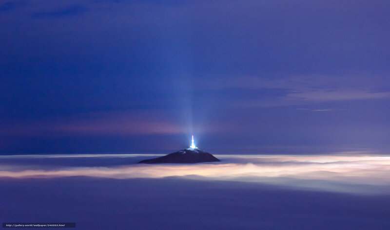 Lighthouse on Mountain Peak — Blue, Serene