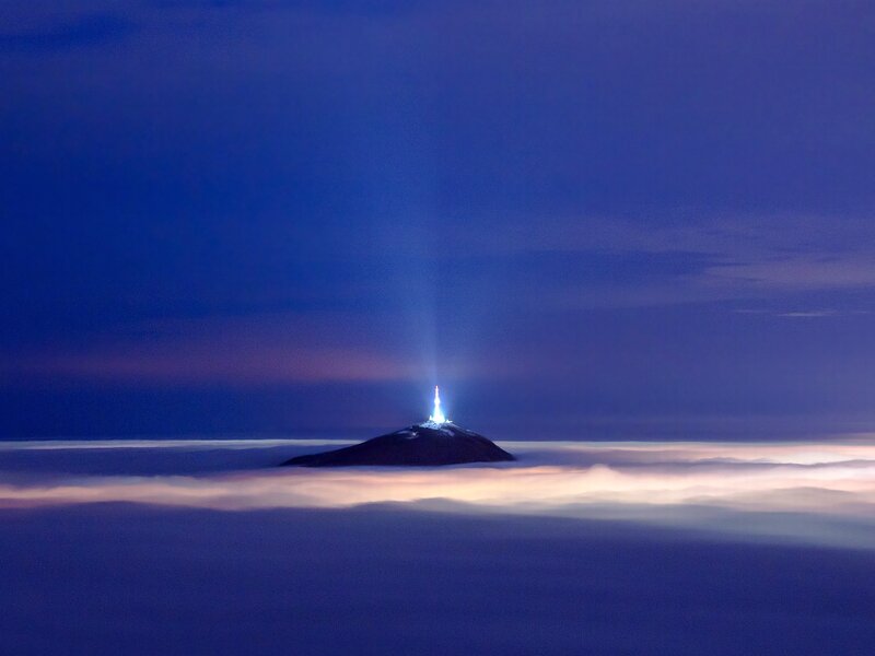 Lighthouse on Mountain Peak — Blue