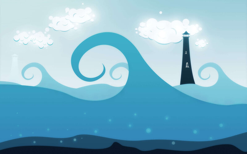 Lighthouse on Ocean Waves — Blue, Serene, Digital Art