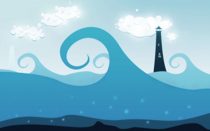 Lighthouse on Ocean Waves — Blue, Serene