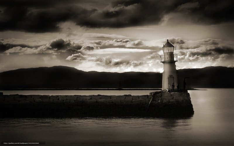 Lighthouse on Pier — Black, Dramatic, Sunset