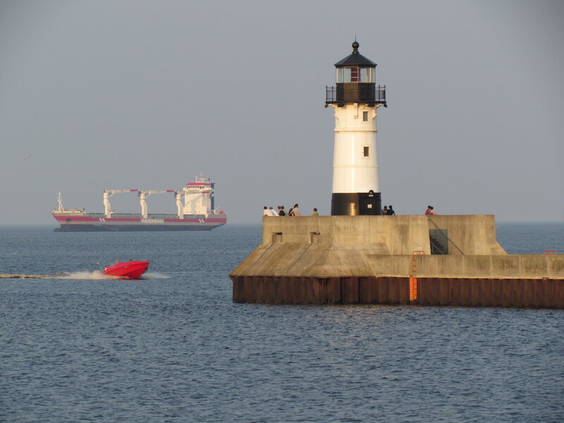 Lighthouse on Pier — Blue, Calm, Afternoon