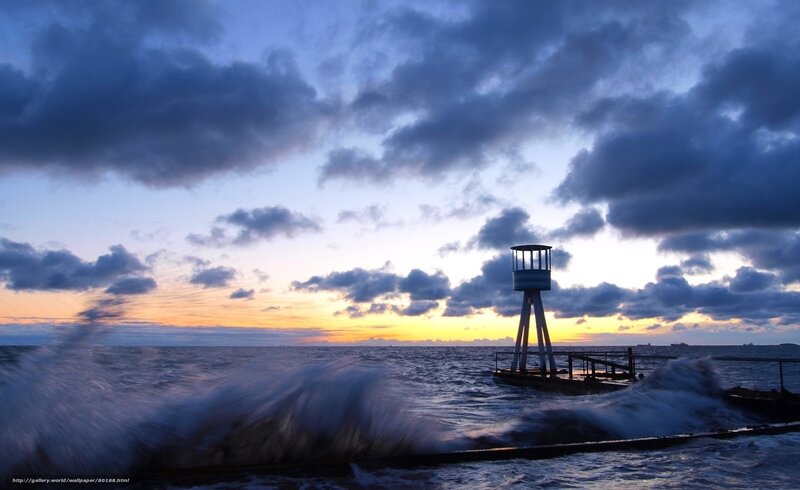 Lighthouse on Pier — Blue, Dramatic, Sunrise