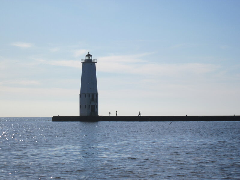 Lighthouse on Pier — Blue, Serene, Afternoon, Photograph