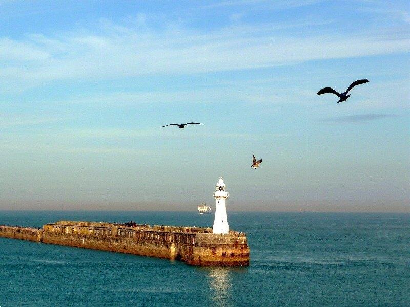 Lighthouse on Pier — Blue, Serene, Morning