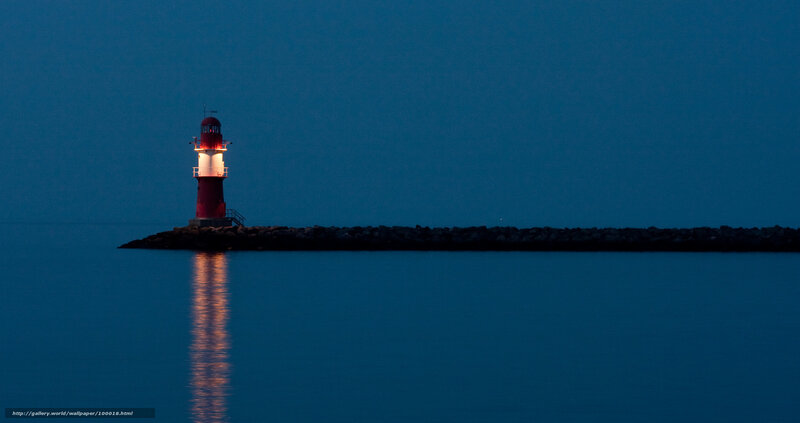 Lighthouse on Pier — Blue, Serene, Night