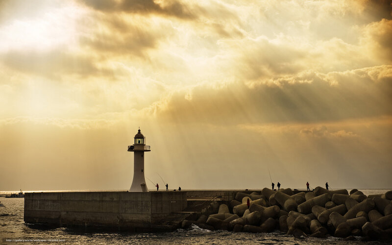 Lighthouse on Pier — Gold, Dramatic, Sunset