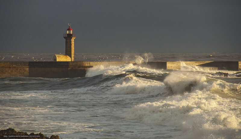 Lighthouse on Pier — Gray, Dramatic, Sunset, Photograph, Ocean Waves