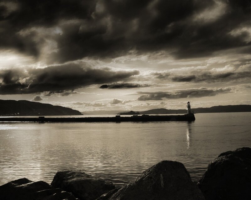Lighthouse on Pier — Mountains