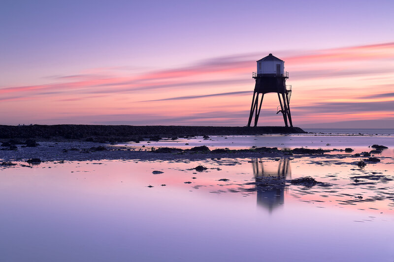 Lighthouse on Pier — Purple, Serene