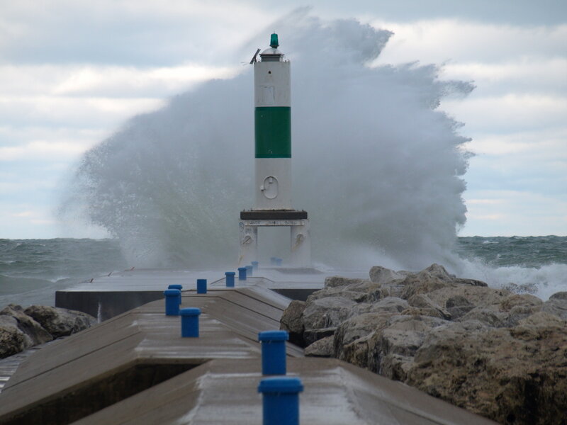 Lighthouse on Pier — White, Dramatic