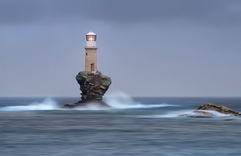 Lighthouse on Rock — Blue, Dramatic