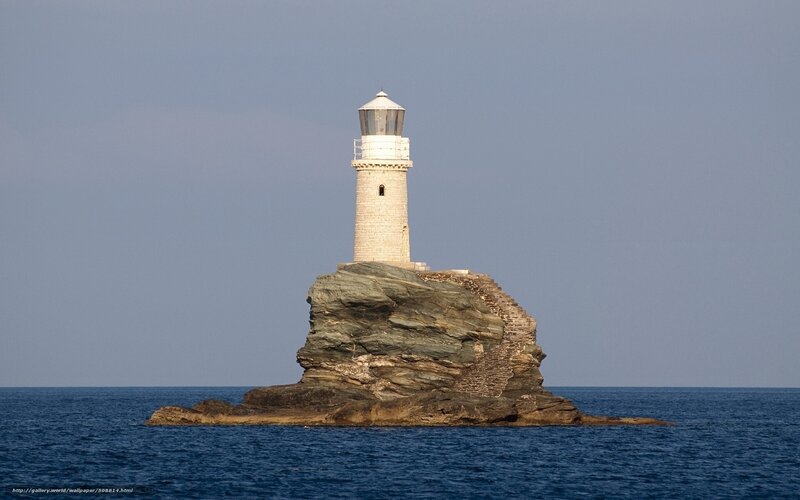 Lighthouse on Rock — Blue, Serene, Afternoon, Photograph