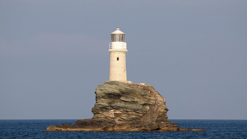 Lighthouse on Rock — Blue, Serene, Afternoon