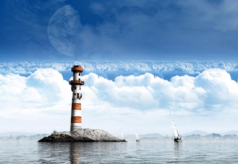 Lighthouse on Rock — Blue