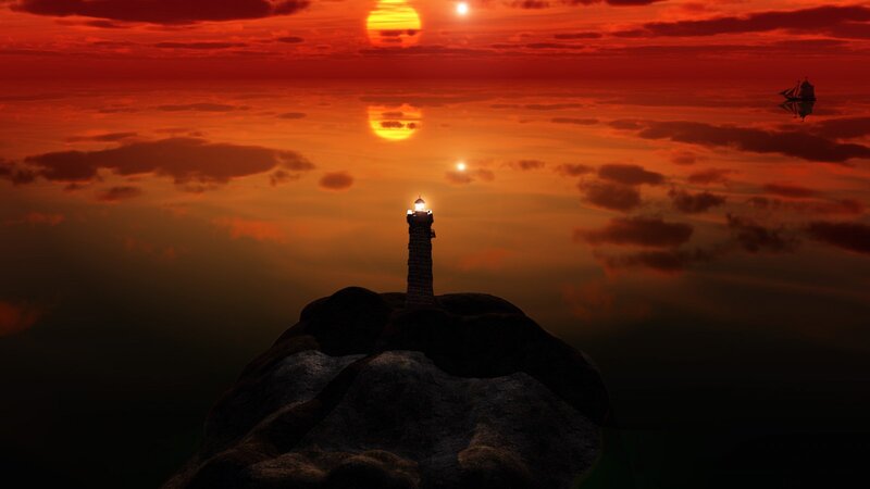 Lighthouse on Rock — Red