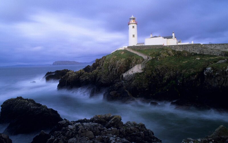 Lighthouse on Rocky Cliff — Blue, Dramatic, Night