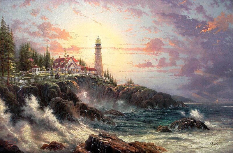 Lighthouse on Rocky Cliff — Blue, Dramatic