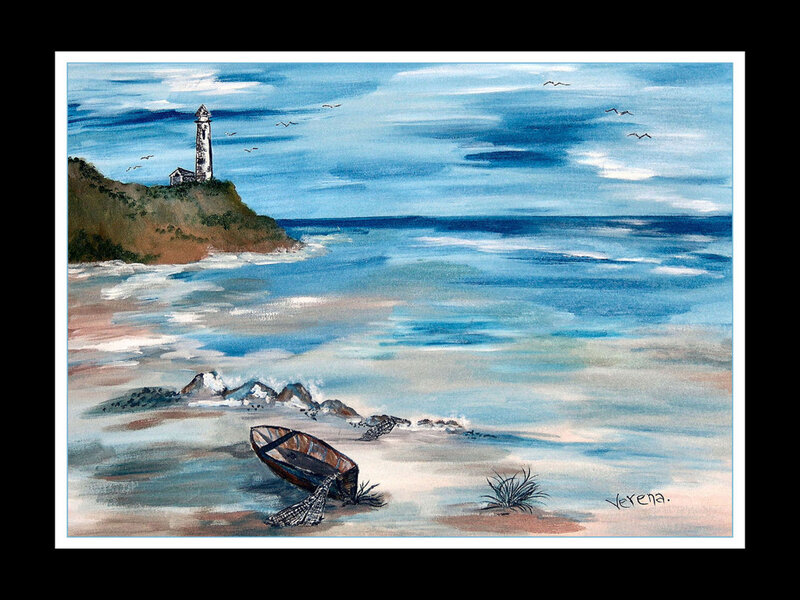 Lighthouse on Rocky Cliff — Blue, Serene, Afternoon