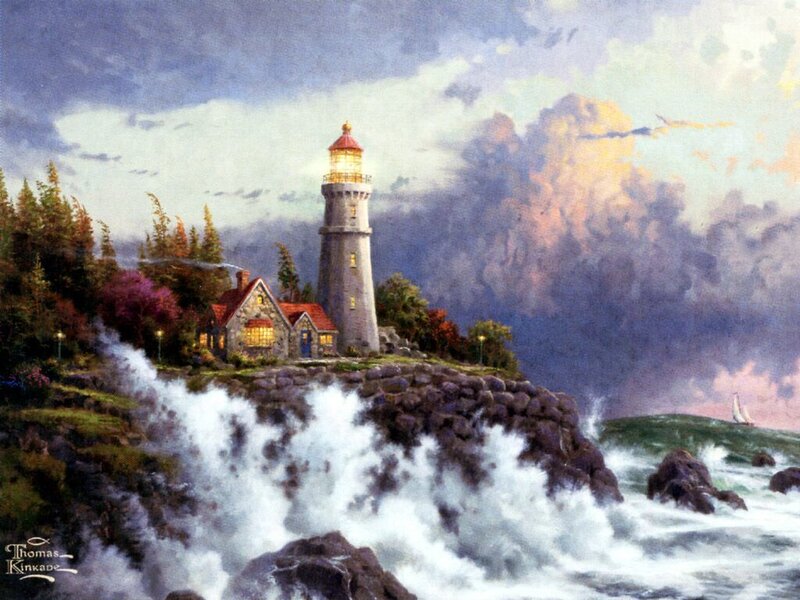 Lighthouse on Rocky Cliff — Blue