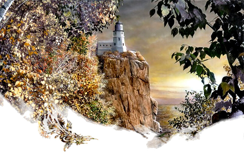 Lighthouse on Rocky Cliff — Brown