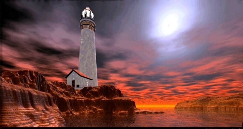 Lighthouse on Rocky Cliff — Red