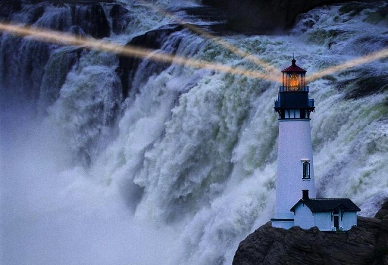 Lighthouse on Rocky Cliff — White