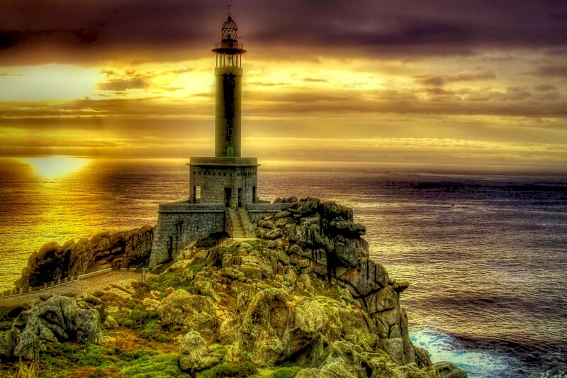 Lighthouse on Rocky Cliff — Yellow