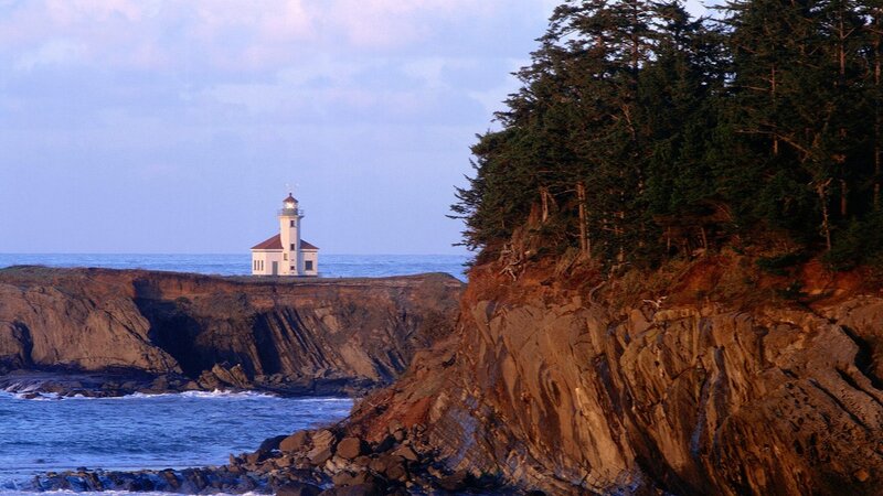 lighthouse on rocky coast