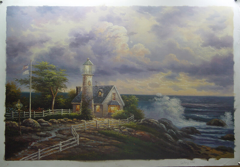 Lighthouse on Rocky Coast — Blue, Dramatic, Sunset