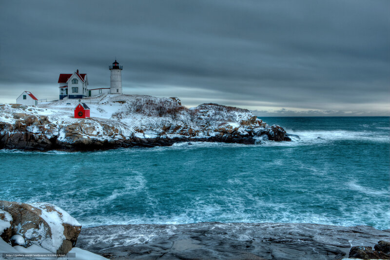 Lighthouse on Rocky Coast — Blue, Dramatic, Winter, Photograph, Ocean