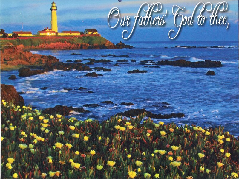 Lighthouse on Rocky Coast — Blue, Serene, Sunset, Photograph, Flowers