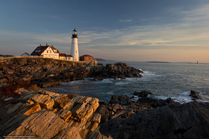 Lighthouse on Rocky Coast — Blue, Serene, Sunset, Photograph, Rocks, Ocean, Sky