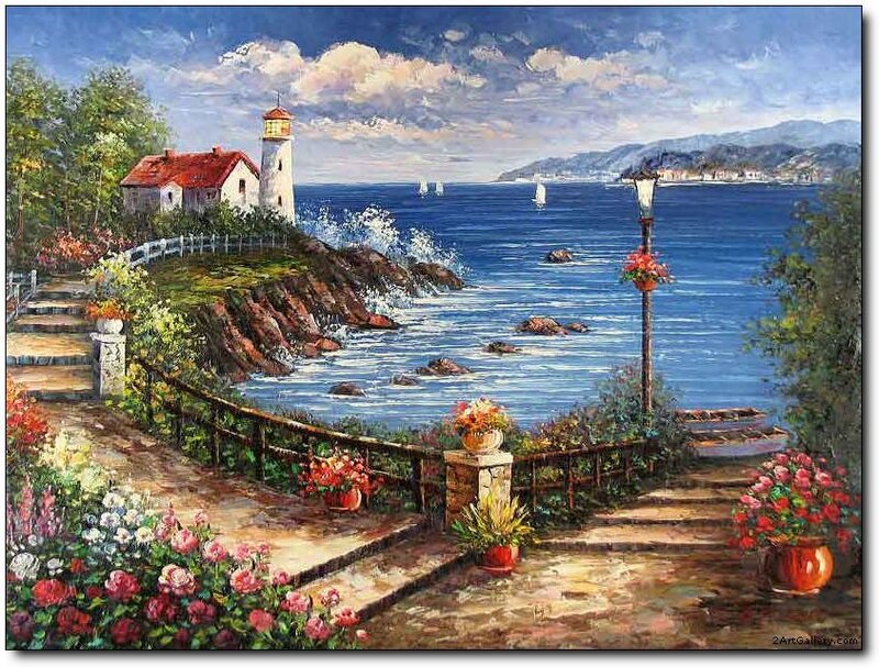 Lighthouse on Rocky Coast — Blue, Serene