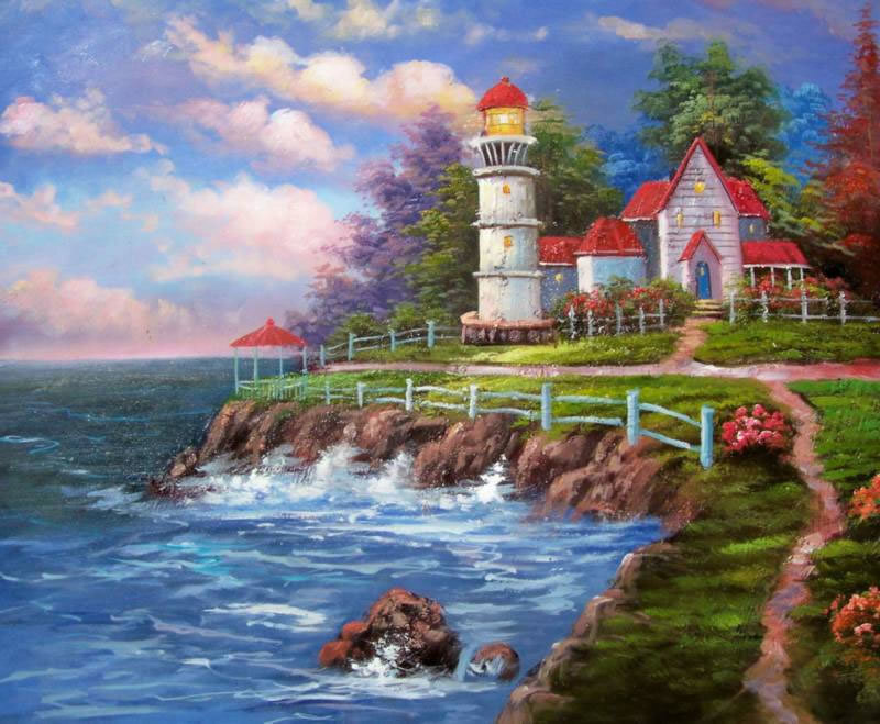 Lighthouse on Rocky Coast — Blue