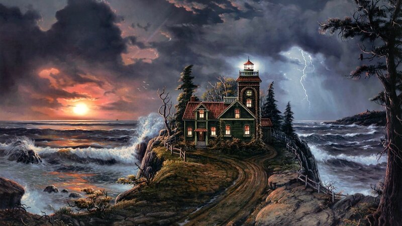 Lighthouse on Rocky Coast — Dark Gray