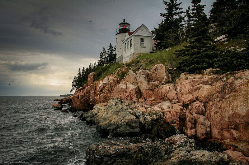 Lighthouse on Rocky Coast — Gray, Dramatic, Sunset, Photograph, Ocean, Trees