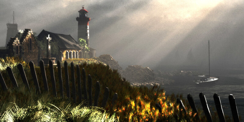 Lighthouse on Rocky Coast — Gray