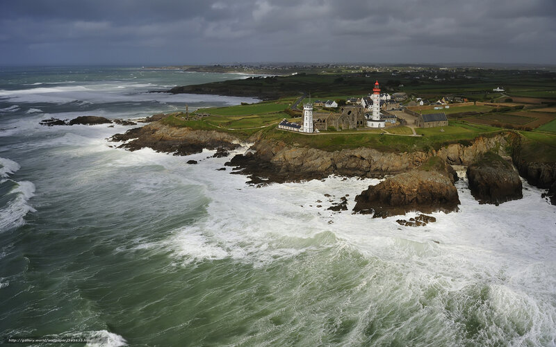 Lighthouse on Rocky Coast — Green, Dramatic, Photograph, Ocean