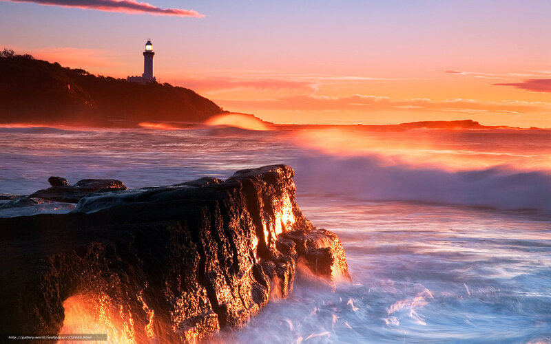 Lighthouse on Rocky Coast — Orange, Dramatic, Sunset, Photograph, Ocean, Rocks, Sky